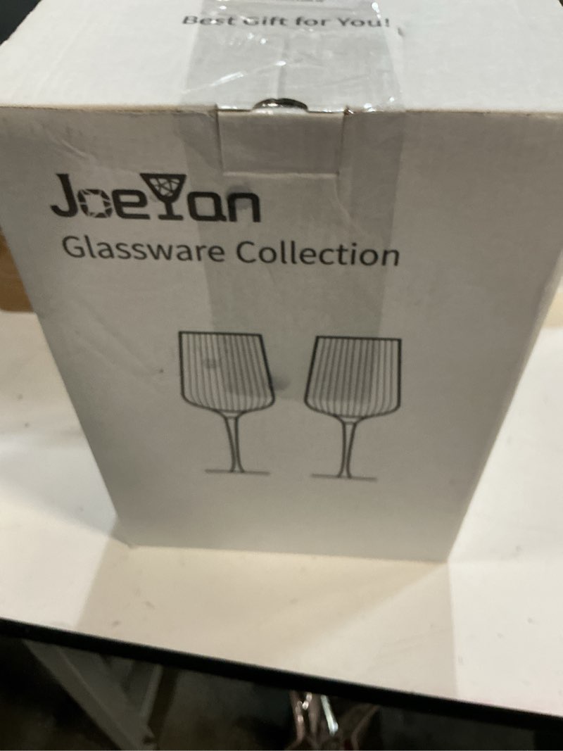 Condition photo showing New/Like New for joeyan hand-blown crystal wine glasses for white and red,gold rimmed striped drinking glasses,stemmed wine glass tumbler cup,gifts for wine tasting birthday anniversary wedding,19 oz,set of 2