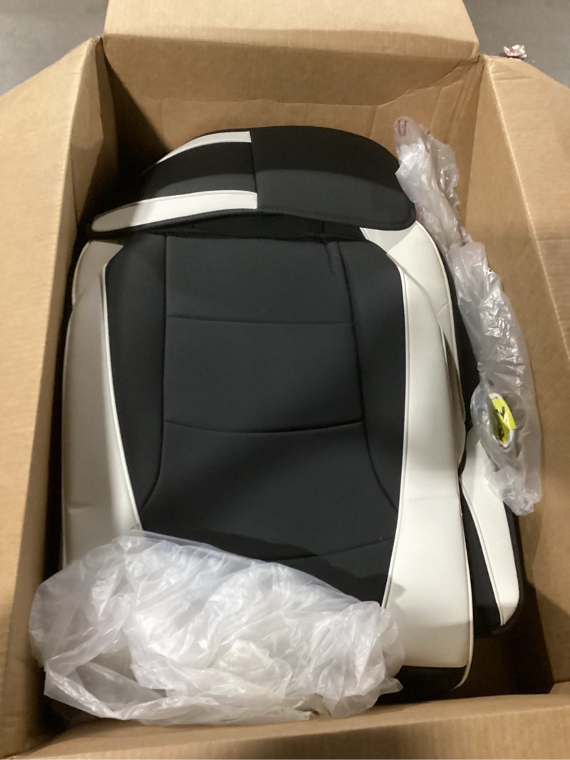 Condition photo showing Good Condition for FH Group Ultra Comfort Highest Grade Faux Leather Full Set Cushion Pads Car Seat Covers for Front and Rear– Universal Fit for Cars Trucks & SUVs (White/Black)