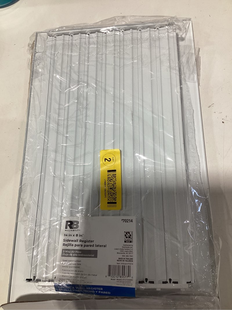 Condition photo showing Good Condition for reliabilt 14-in x 8-in 2-way steel white sidewall/ceiling register