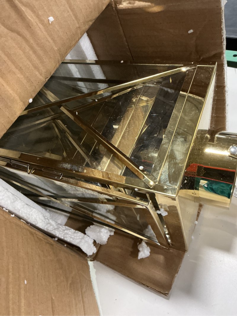 Condition photo showing Good Condition for TRIROCKS Gold Stainless Steel Lantern Set of 3-Square Elegance 8/12/16 Inch Opulent Metal Candle Lanterns Candle Holder with Tempered Glass for Home Garden Indoor Outdoor Decor Celebratory Everyday