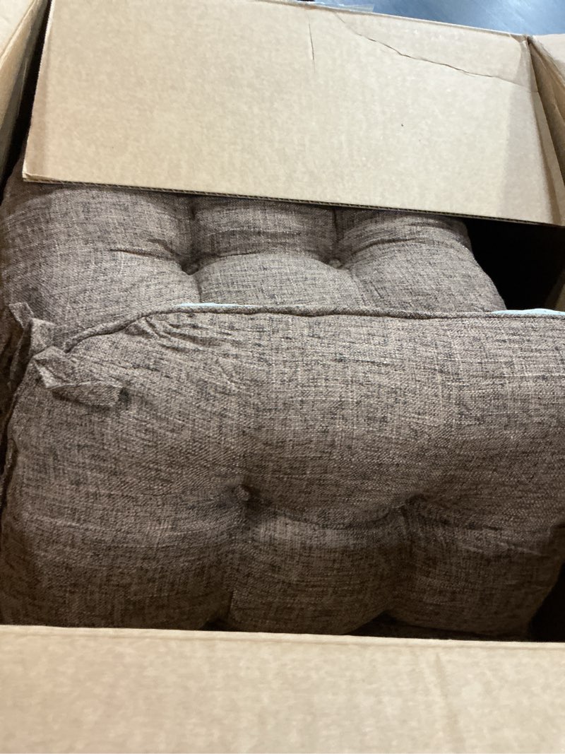 Condition photo showing As Is for puredown® chair cushions for dining chairs, tufted memory foam chair pads with non-slip backing, kitchen seat cushions with ties, washable seat pad set of 4, 15.5" x 15.5" x 4", coffee coffee 4 pack