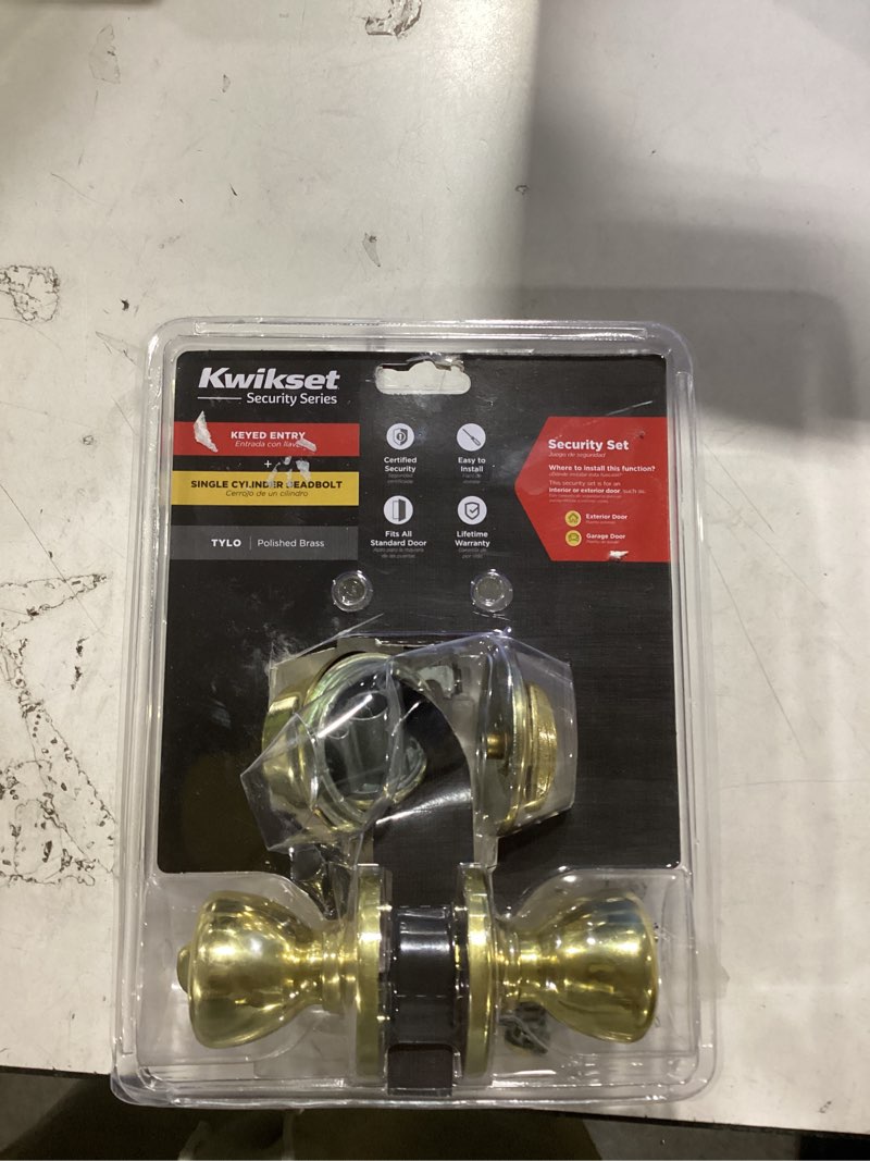 Condition photo showing Good Condition for Kwikset Tylo Polished Brass Exterior Single-Cylinder Deadbolt and Keyed Entry Door Knob