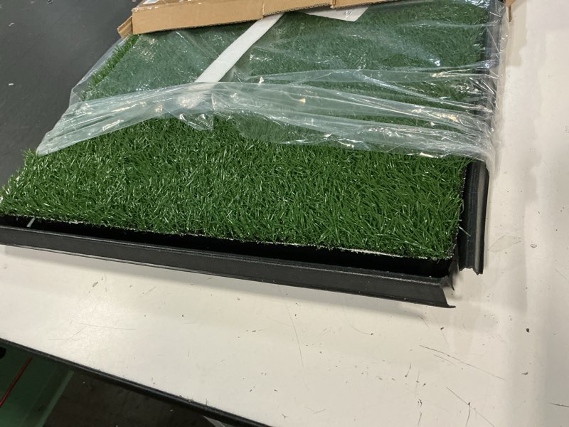 Condition photo showing As Is for artificial grass puppy pee pad for dogs and small pets - 20x25 reusable 4-layer training potty pad with tray - dog house and pet supplies by petmaker medium 4-layer system