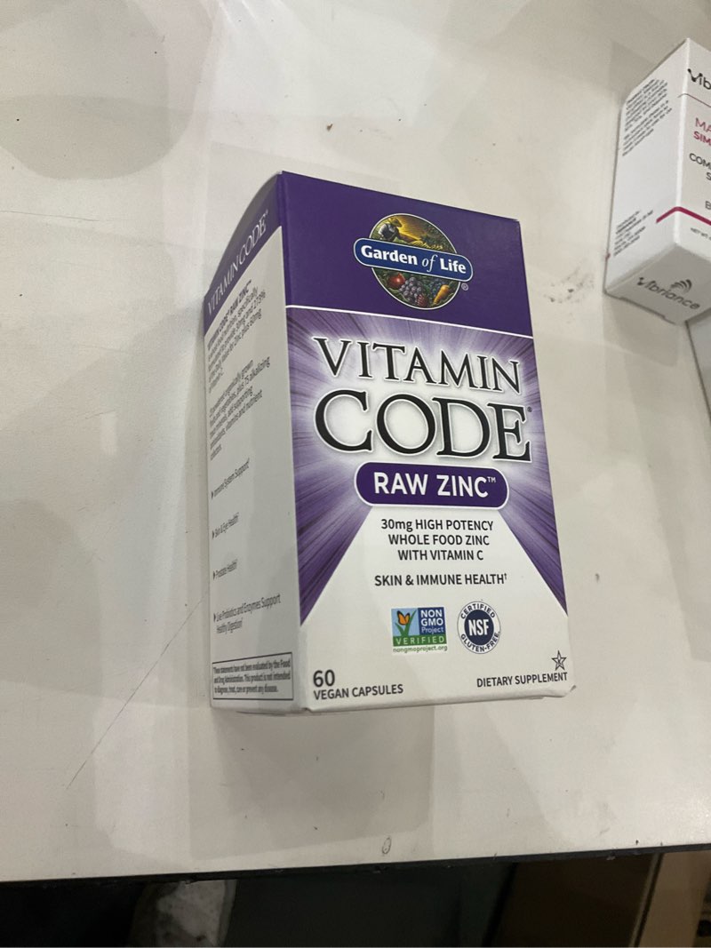 Condition photo showing New/Like New for Garden of Life Zinc Supplements 30mg High Potency Raw Zinc and Vitamin C Multimineral Supplement, Vitamin Code Vitamins Trace Minerals & Probiotics for Skin Health & Immune Support, 60 Vegan Capsules Unflavored 60 Count (Pack of 1)