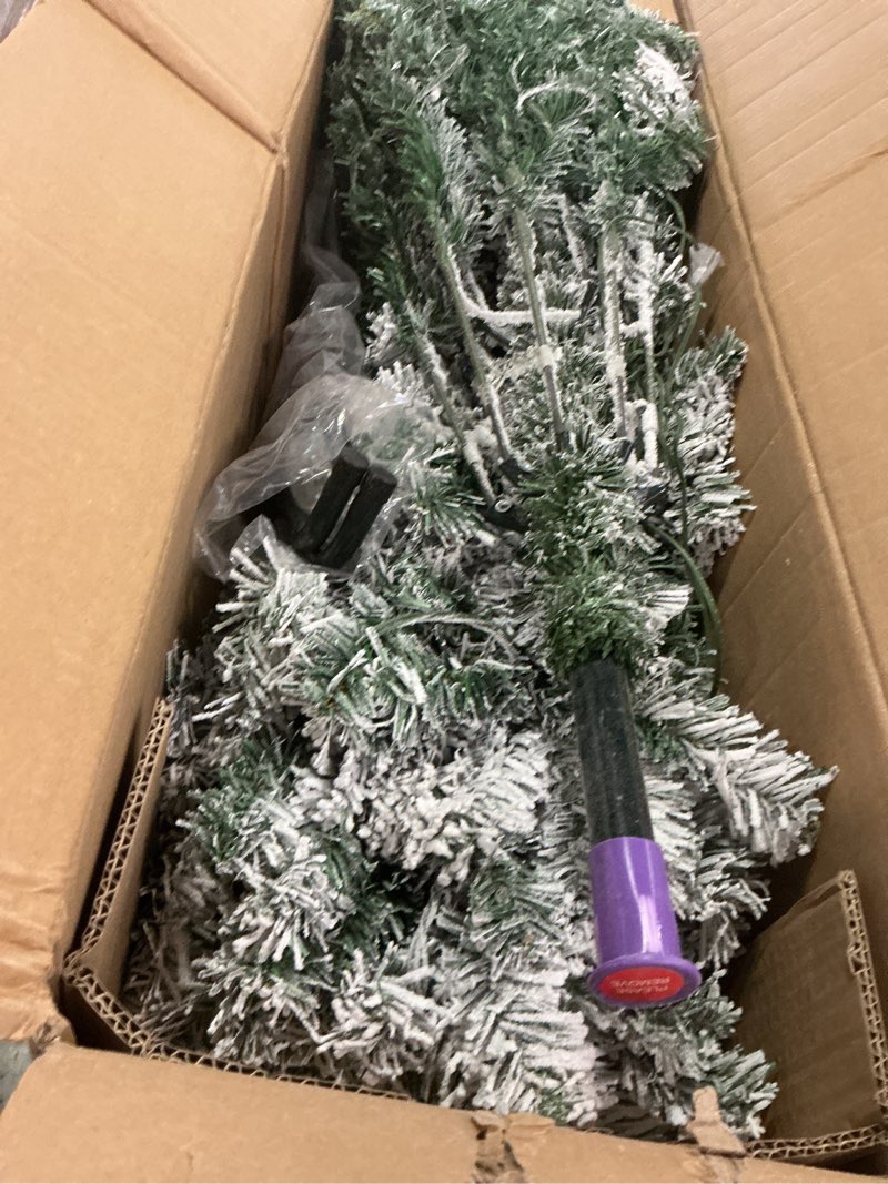 Condition photo showing Good Condition for YOOVEE Snow Flocked Christmas Tree 6.5fy , Artificial Christmas Tree with Warm White Lights, Hinged Branches, Foldable Metal Stand, Flame-Resistant PVC, Full Tree for Home & Party Decoration W2-2