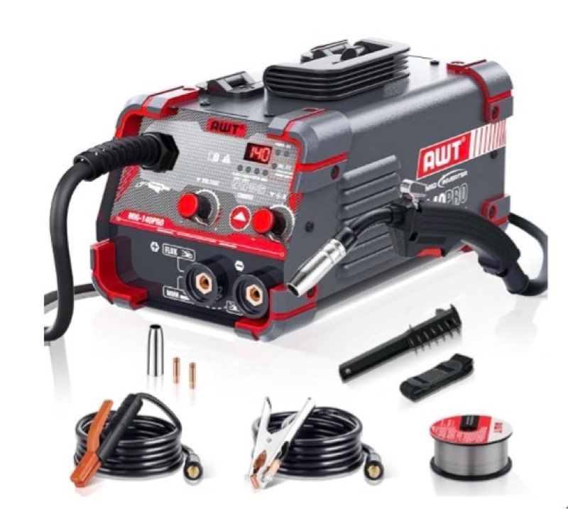 AWT 140Amp MIG Welder Flux Core MIG Welder/Stick/Lift TIG 3 in 1 Welding Machine, Welder Machine 110V With Synergy IGBT Inverter, Portable Gasless Welder Equipment