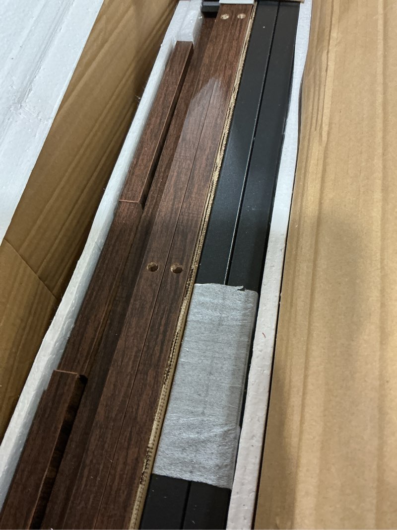 Condition photo showing As Is for solid wood electric standing desk, 55\"x23.6\" walnut standing  desk | 1 box,home office desk with 3 stages single motor, wood standing desk with t-shaped metal bracket for gaming walnut 55\"x23.6\"   incomplete