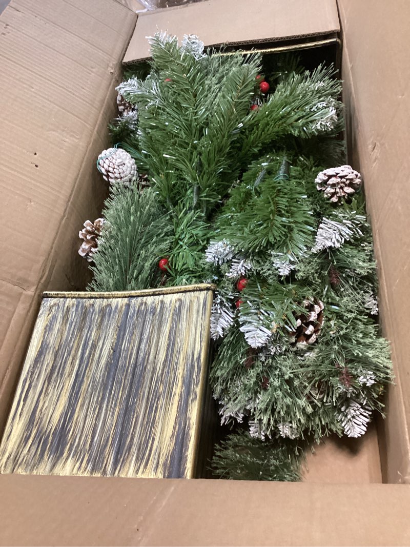 Condition photo showing Good Condition for Jin&Bao 4FT Potted Christmas Tree with 100 Lights, 2 Pack Artificial Xmax Tree Timer Function with Round Pine Cones & Red Berries, 3AA Battery Operated Christmas Decorations for Outdoor, Porch Frosted Tree 4FT-2 Pack