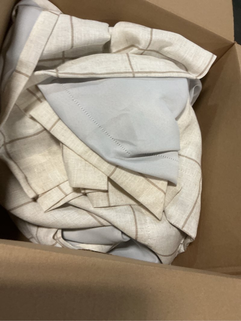 Condition photo showing Good Condition for elrene home fashions brighton windowpane plaid blackout window curtain, living room and bedroom drape with rod pocket tabs, 52" x 95", linen, 1 panel 52"w x 95"l (pack of 1) linen