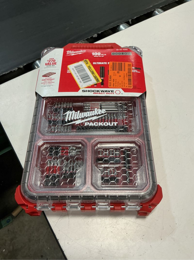 Condition photo showing New/Like New for milwaukee shockwave assorted 1/4 in. drive x 4 in. l impact driver bit set alloy steel 100 pc