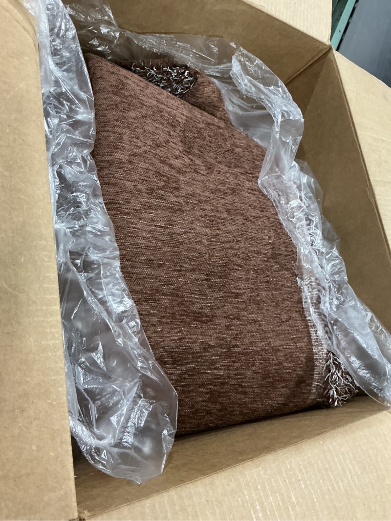 Condition photo showing As Is for mysky home oversized couch cover for 3 cushion l shaped & sectional sofa, pet friendly non slip furniture protector, 91"x150", chocolate 91" x 150" chocolate