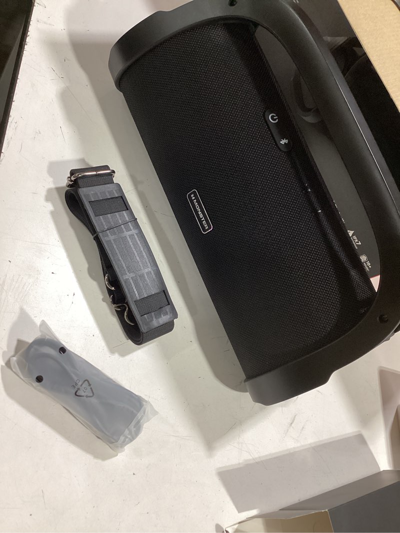 Condition photo showing New/Like New for monster adventurer max boombox bluetooth speaker, ipx7 waterproof outdoor speakers with double subwoofer, 100w stereo sound and rich bass, wireless speakers for home, party, beach