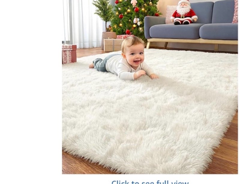 OLANLY Area Rugs for Living Room Bedroom, Machine Washable 4x5.9 ft Soft Fluffy Shaggy Bedside Rug, Indoor Floor Carpet for Kids Girls and Boys, Dorms, Nursery Rooms, Home Decor Aesthetic, Ivory