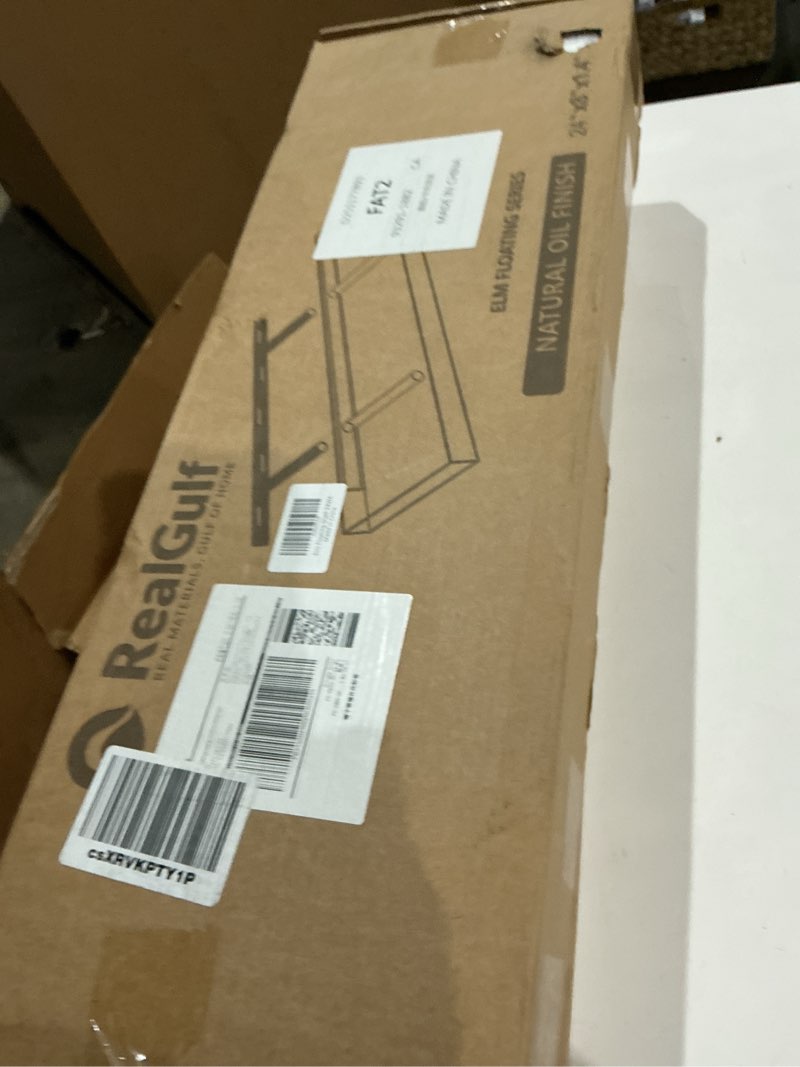 Condition photo showing Good Condition for floating shelves set of 2, solid elm wood wall shelves 24 inch - invisible bracket mount for living room, bedroom, kitchen, bathroom - brown dark brown live edge, 24"l, 2packs