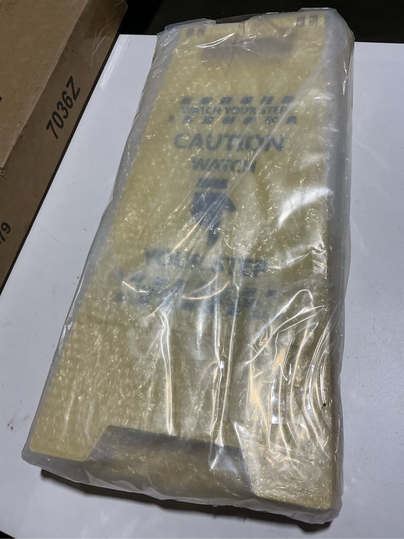 Condition photo showing Good Condition for 3 Pcs Caution Watch Your Step Sign Safety Double Sided Floor Heavy Duty Plastic Warning Caution Sign for Home Yard Outdoor Wet Floor Step, 24 x 11.6 x 8 Inch, Black on Yellow