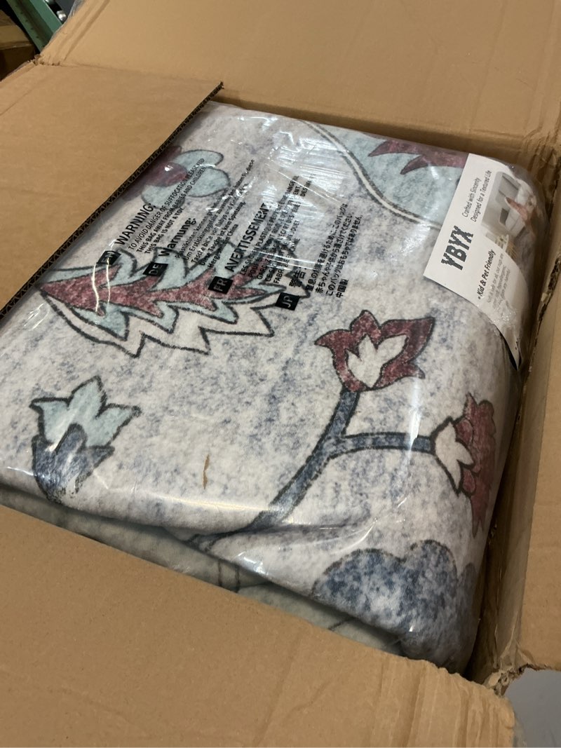 Condition photo showing Good Condition for 10x14 area rugs for living room, machine washable boho vintage rug, waterproof surface & non-slip backing, foldable soft low pile floral medallion carpet for bedroom dining room grey/oriental blue/burgundy 10' x 14' (rectangular)