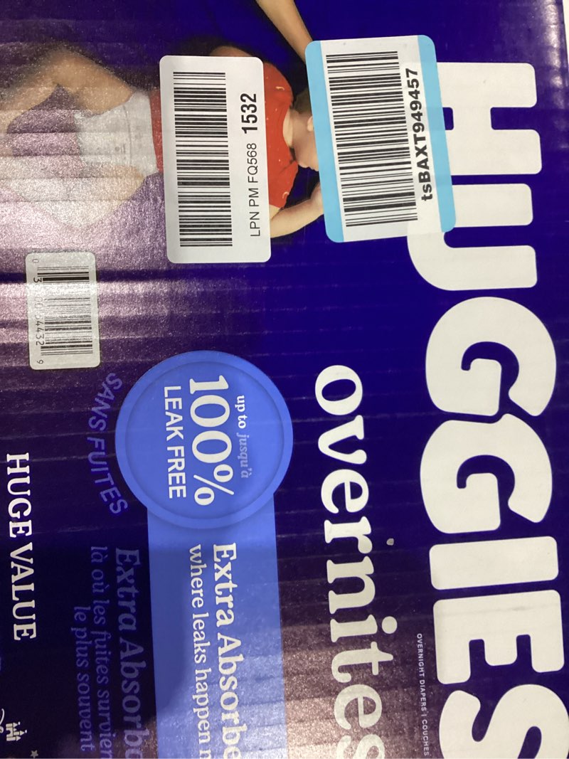 Condition photo showing New/Like New for Huggies Size 6 Overnites Baby Diapers: Overnight Diapers, Size 6 (35+ lbs), 72 Ct, Packaging May Vary Size 6 72