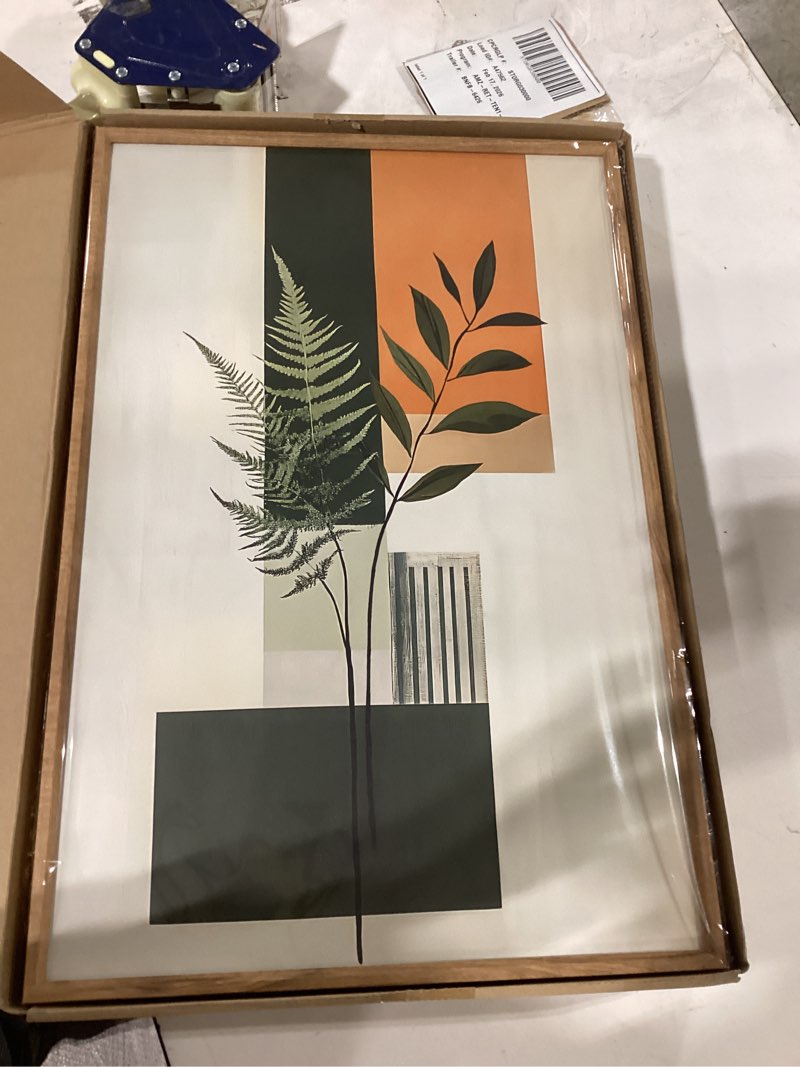 Condition photo showing New/Like New for Yeehomedec Sage Green Fern Leaf Framed Canvas Wall Art, Boho Abstract Wall Decor, Rustic Neutral Modern Botanical Art Print, Beige Minimalist Plant Artwork for Living Room Bedroom Office Bathroom 16"x24"x3 Green Fern Leaf 24L" x 16W"