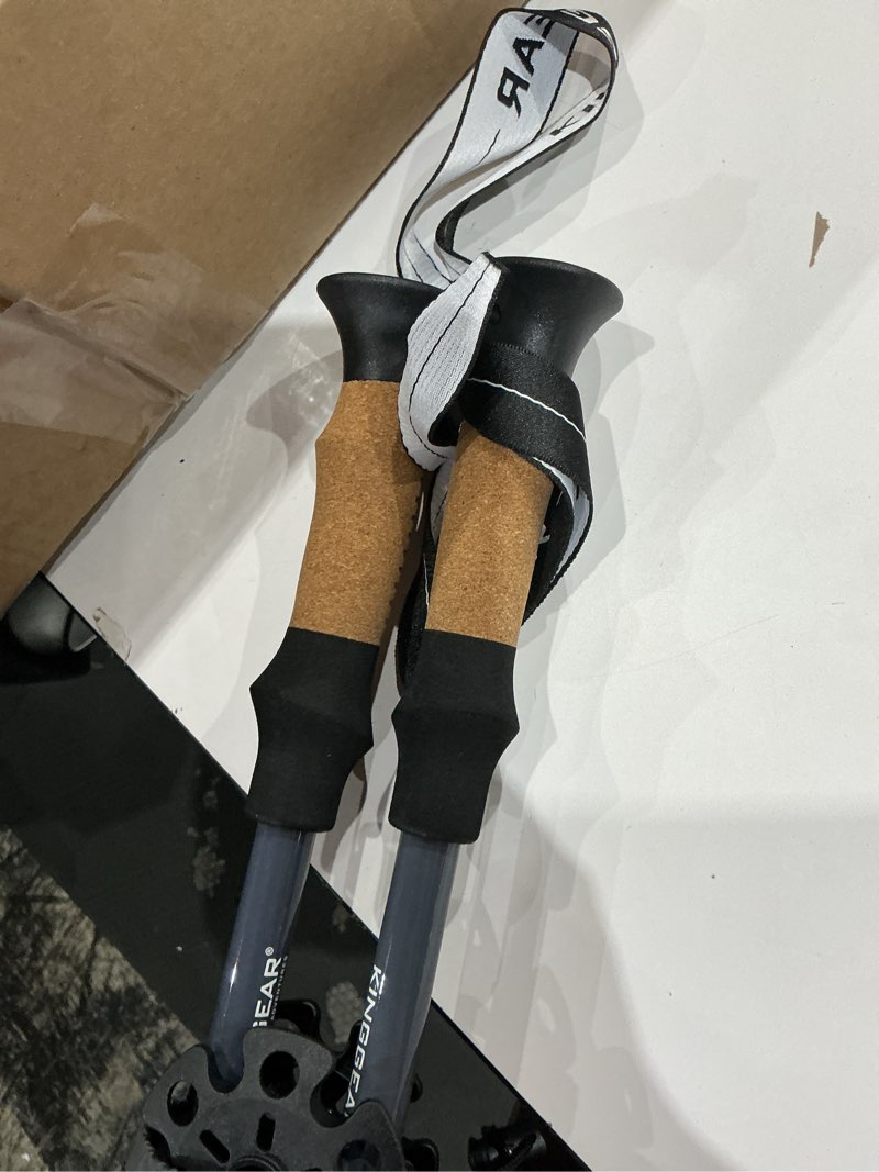 Condition photo showing Good Condition for kinggear nordic walking stick, tp1 hiking poles retractable lightweight 7075 aluminum, trekking poles with flip lock, natural cork and eva grip, 2pc hiking gear black
