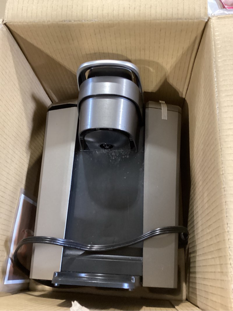 Condition photo showing As Is for keurig k-elite single serve k-cup pod coffee maker, with strength and temperature control, iced coffee capability, 8 to 12oz brew size, programmable, brushed slate