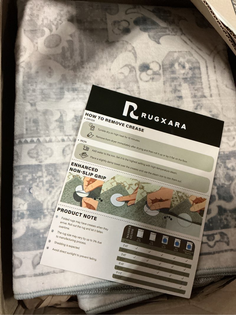 Condition photo showing Good Condition for rugxara area rugs 5x7, washable rugs for living room, vintage boho light blue rug for office, dining room, home decorkids room and farmhouse,home decor durable low pile non-slip for high traffic areas blue & grey 5' x 7' (rectangular)