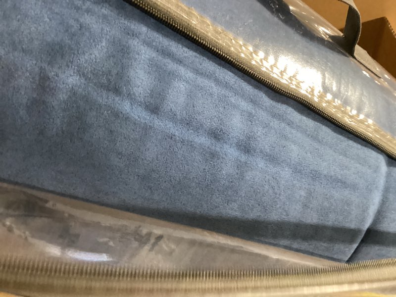 Condition photo showing Good Condition for madison park palisades comforter set modern faux suede pieced stripe design, all season down alternative cozy bedding with matching shams, decorative pillows, king(104"x92"), blue 7 piece king (104 in x 92 in) blue 7pcs