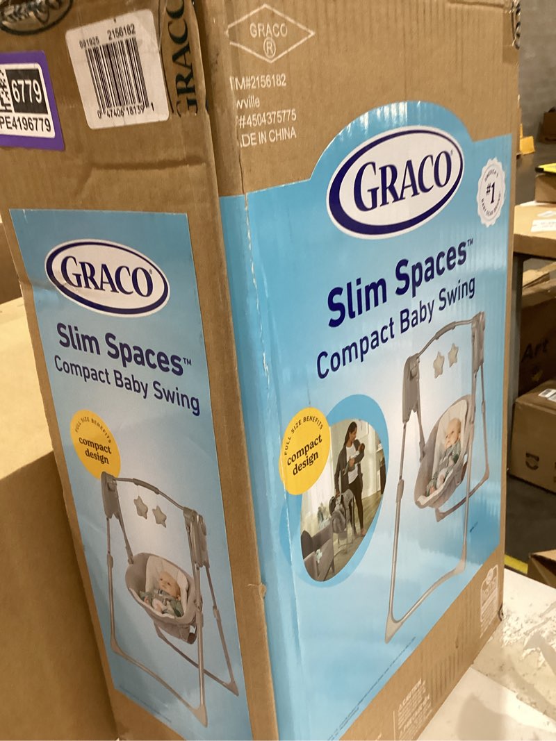 Condition photo showing Good Condition for graco slim spaces compact baby swing, space saving portable bay swing with height adjustable legs & soft toys, reign