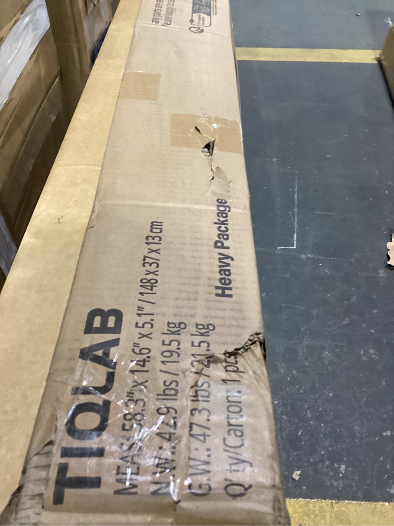 Condition photo showing As Is for Damaged & missing hardware*TIQLAB Electric Height Adjustable Standing Desk 47.2×23.6 inch, Sit Stand Desk with Splice Board, Memory Controller, White Frame & Maple Top Computer Workstation for Home Office 47*24 inch Maple