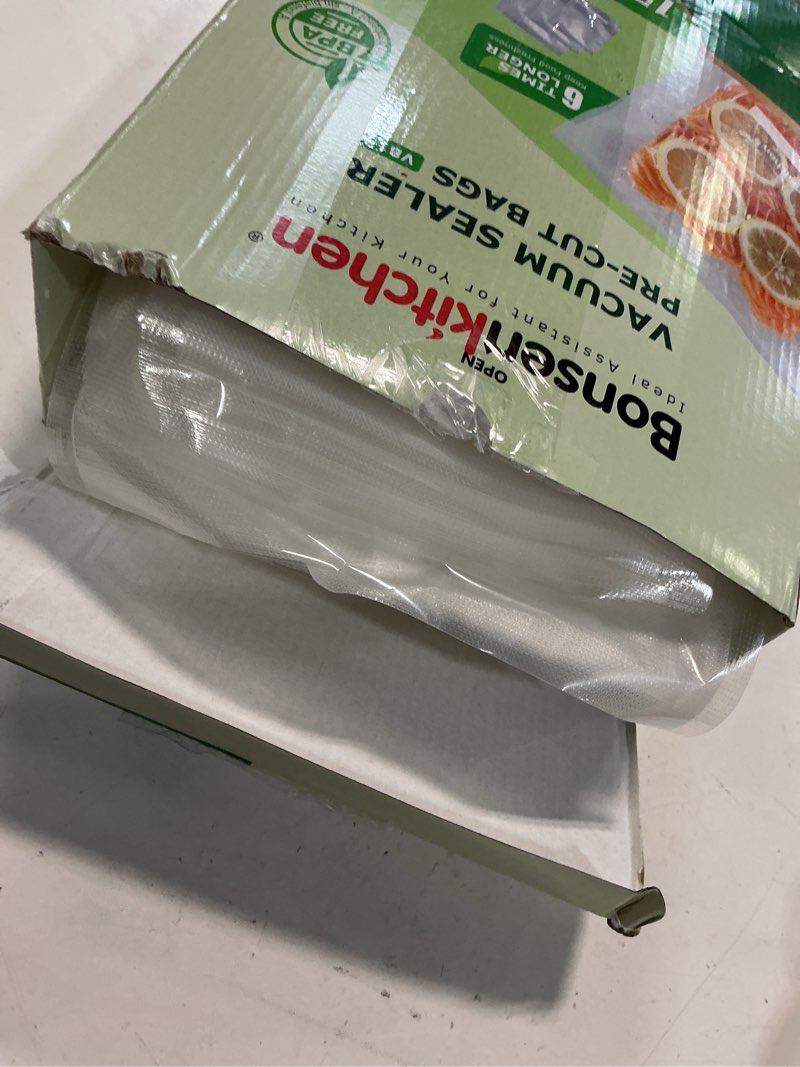 Condition photo showing Good Condition for bonsenkitchen vacuum sealer bags, 20 gallon 11" x 16"+ 80 quart 8" x 12"+ 50 pint 6" x 10", commercial grade, bpa free, food sealer bags for vac storage, meal prep or sous vide cooking, vb15 6" x 10" and 8" x 12" and 11" x 16" 150pcs
