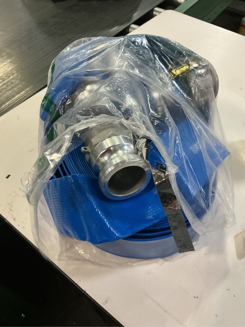Condition photo showing Good Condition for 2" x 50ft pvc lay flat discharge hose with aluminum camlock c & e fittings, cam lock fitting type f included, heavy duty reinforced pump backwash hose assembly 2 in x 50ft cam + f
