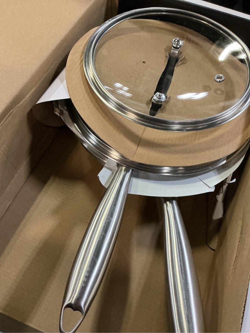 Condition photo showing Good Condition for DELARLO Tri-ply Stainless Steel Frying Pan Set with Lid 8" 10" Induction large Skillets Chef's Pan,Pots and Pans Set Kitchen Cookware Set Suitable for All Stove Stainless Steel 8"10"+LId