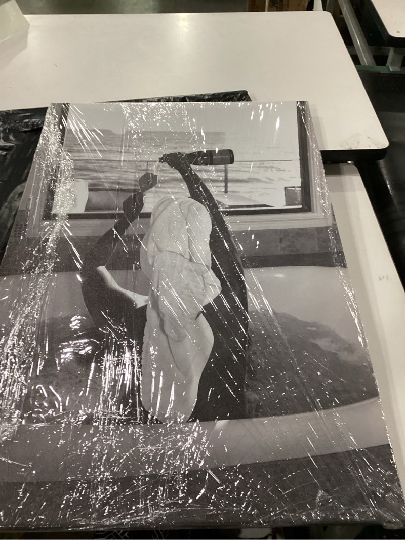 Condition photo showing Good Condition for trendy black and white posters funny woman drinking wine in bathtub wall art funky girl room decor fashion vintage bar cart canvas prints for girls dorm bathroom apartment aesthetic 24x36in framed