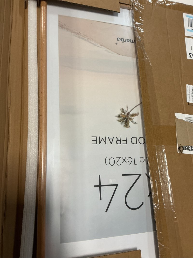 Condition photo showing New/Like New for similar axeman 18x24 picture frame - solid white oak frame 18 x 24 matted to 16x20 - rounded corner oak photo frame 24x18 with tempered glass - natural wood poster frame for wall mount display - oak 18x24 - 1p oak