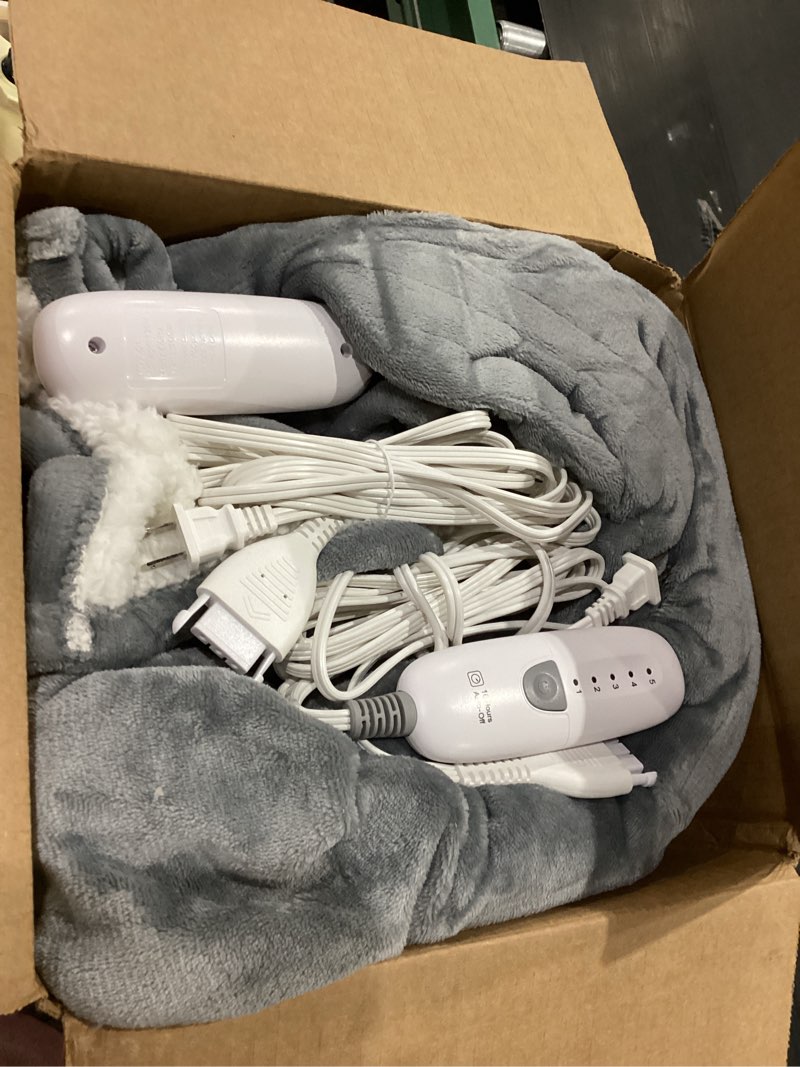 Condition photo showing Good Condition for Heated Blanket King Size Electric Blanket 100''X90'' - Fast Heating Blanket Ultra Soft Sherpa, Dual Controllers with 5 Heat Levels & 10 Hrs Timer, Machine Washable Queen Heated Blanket(Gray) 03-gray King 100" x 90"