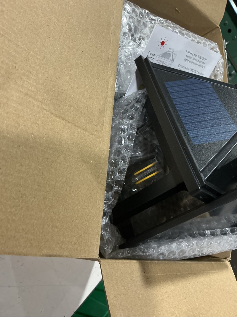 Condition photo showing Good Condition for cyhkee 2 pack solar wall lanterns outdoor with 3 modes, dusk to dawn motion sensor led sconce lights ip65 waterproof, exterior front porch security lamps wall mount patio fence garage decorative black (2 pack)