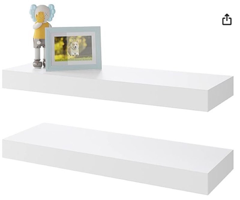 bameos floating shelves, white wall mounted wooden shelves with invisible brackets set of 2, hanging wall shelves decoration for bedroom, bathroom, living room and kitchen