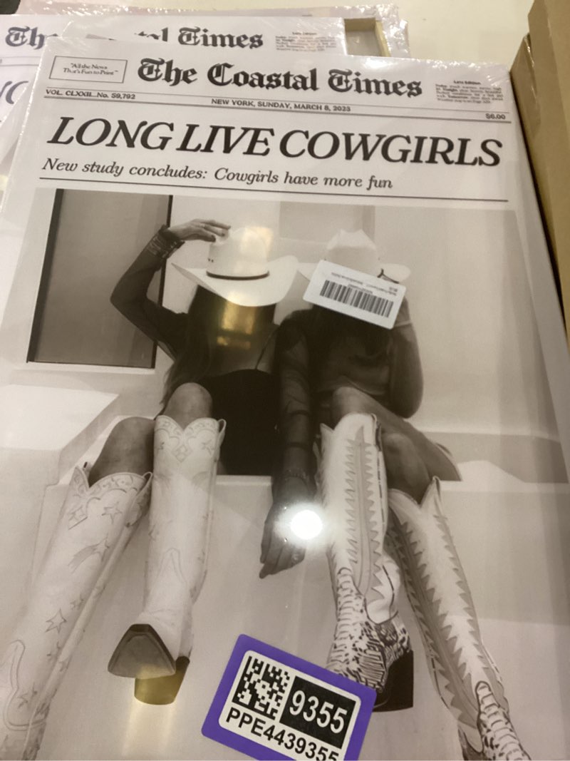 Bwodke Framed Coastal Cowgirl Wall Art Trendy New York News Poster Canvas Print Black and White Vint