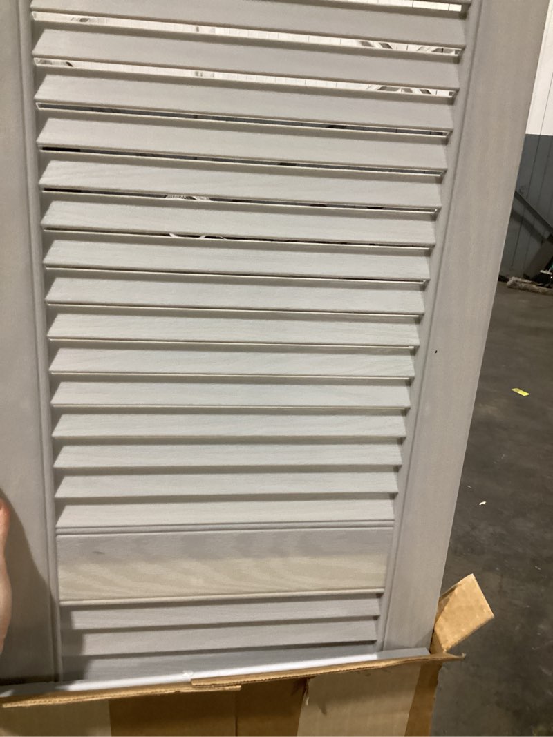 Condition photo showing Good Condition for 15 x 39-in. paintable louvered shutters, pair light grey