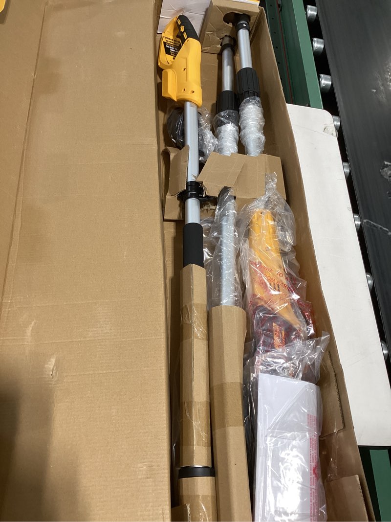 Condition photo showing Good Condition for cordless pole saw, compatible with dewalt 20v max batteries, 8 inch low kick-back bar and chain, extension pole for up to 15 ft reach, auto lubrication system, tool only-battery & charger not included