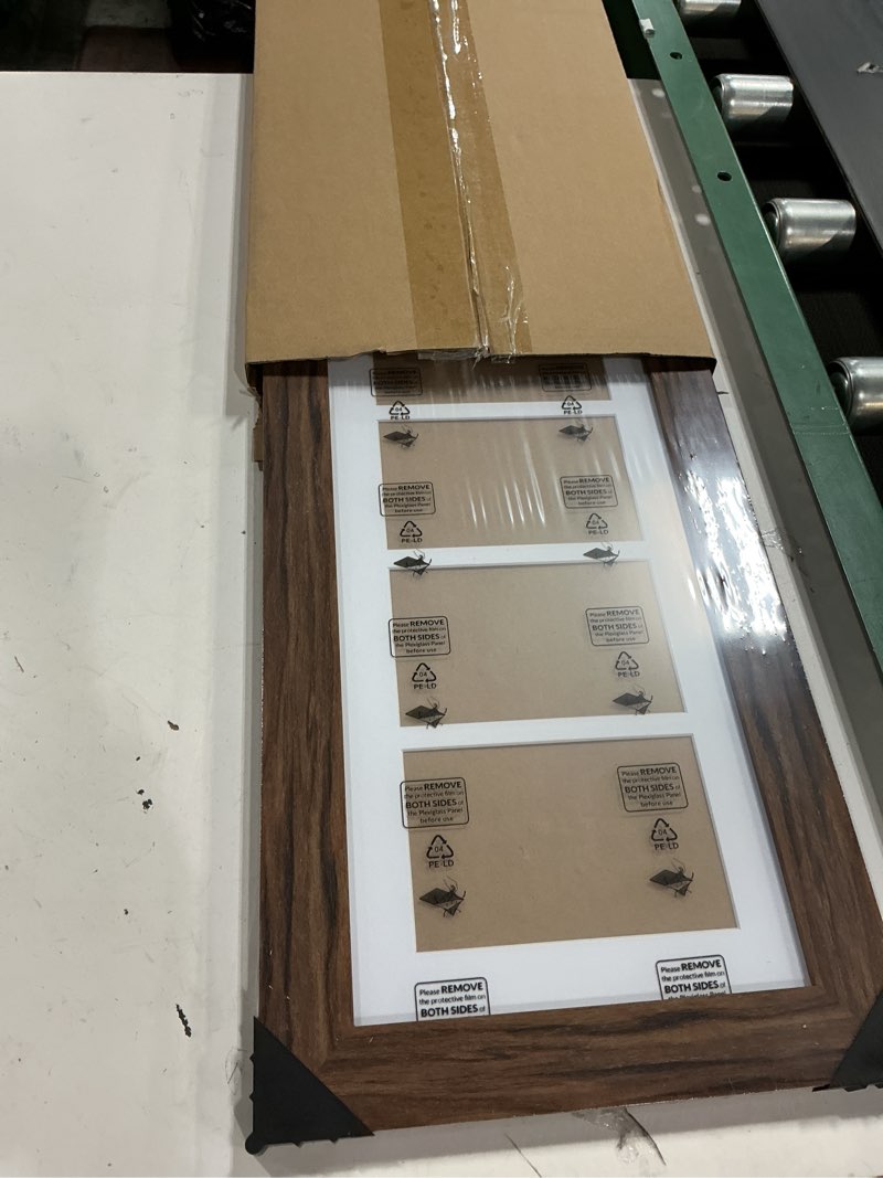 Condition photo showing New/Like New for 8x26 Picture Frame Display 6 opening 4X6 Picture Frame Collage,Multi Photo Frame with Mat,Plexiglass,Wall or Tabletop Decor,Carbonized Brown Wood Grain Carbonized Brown 8x26 - (6 open4x6?