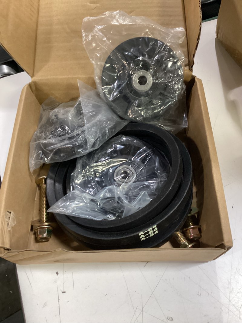 Condition photo showing Good Condition for 2 pack 532194326 idler pulley with 532194327 pulley 532140218 belt | replaces 194326 idler pulley craftsman 194327 for husqvarna gth2448t gth2454t gth2648 yth1848xpt yth2548xp lawn tractors a42 2x532194326+1x532194327+1/2x84 belt