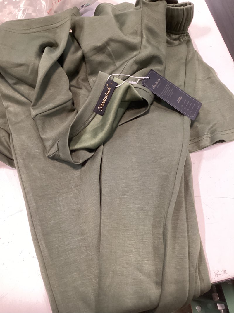 Condition photo showing Good Condition for pinspark soft 2 piece sets for women short sleeve matching lounge set wide leg pants tracksuit travel summer outfits 2026 army green large