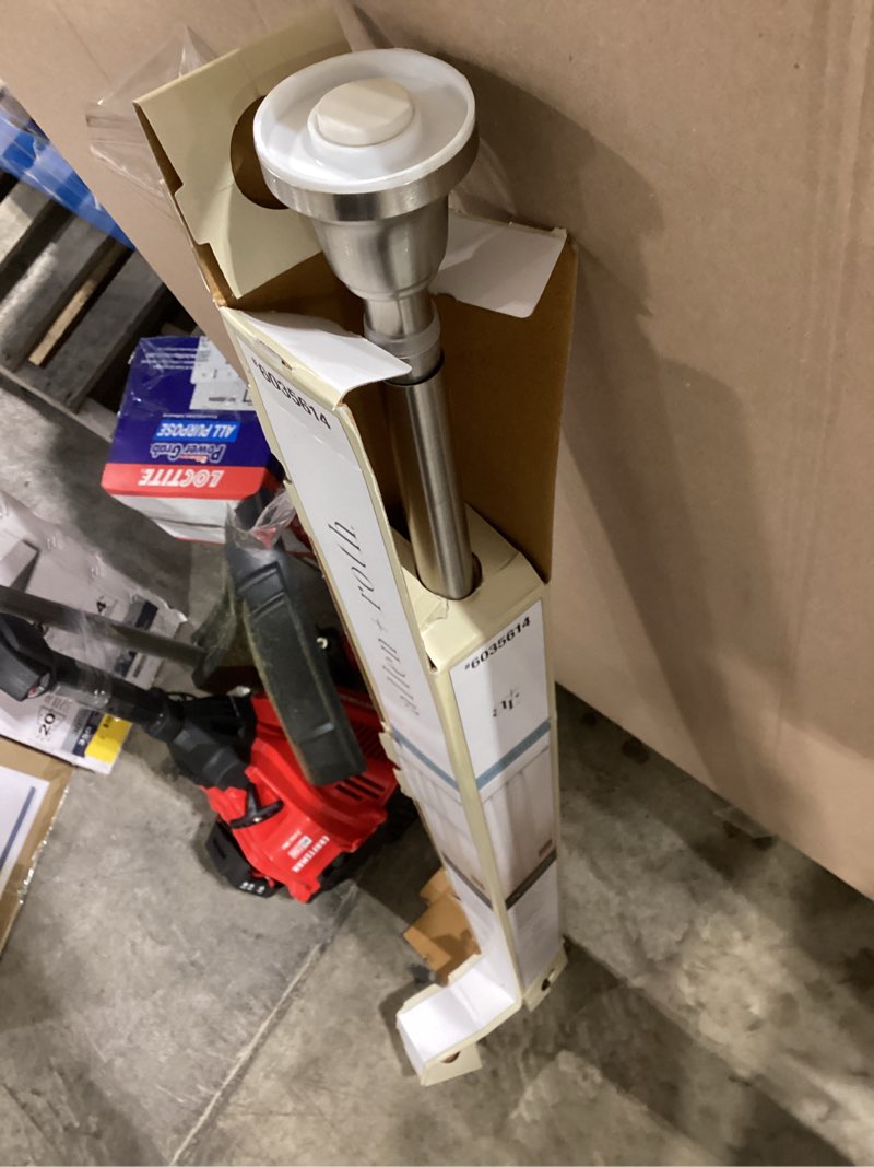 Condition photo showing As Is for allen + roth 42-in to 72-in brushed nickel tension single straight adjustable shower curtain rod