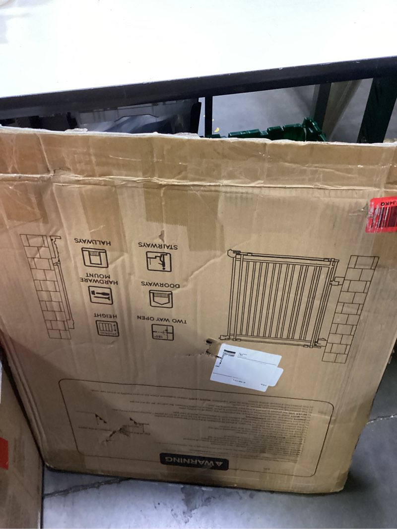 Condition photo showing New/Like New for baby gate for stairs & doorways - fits openings 26 to 43 inches wide (must drill to install) | 29" extra tall with no bottom bar | one-handed auto-close walk-thru gate for kids & pets, black 26.4"-43" w x 29" h black