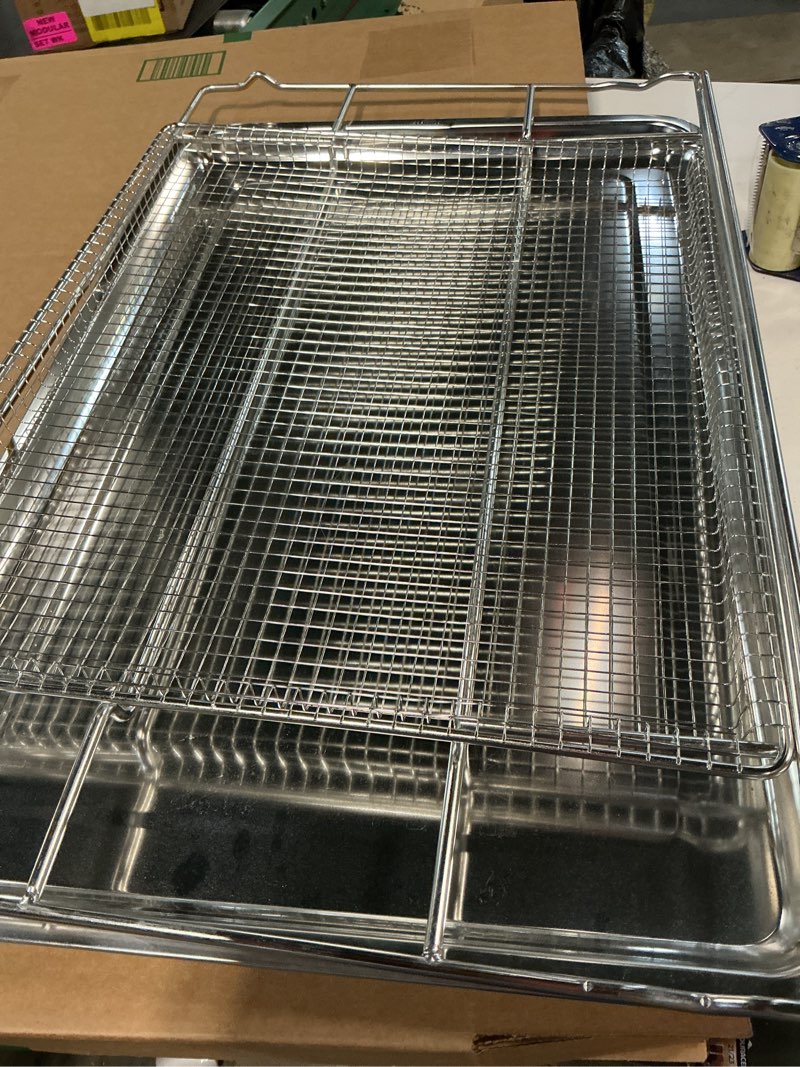 Condition photo showing Good Condition for new upgrade air fry tray for 30" oven with drip pan, compatible with frigidaire wall ovens, ranges, and wall oven/microwave combinations?oven rack measures 25" x 16" x 1.75" 30" with drip pan