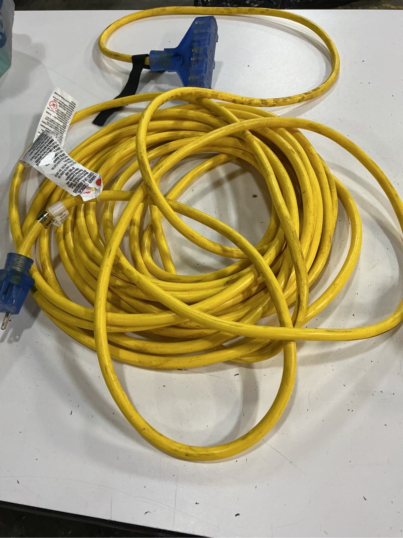 Condition photo showing As Is for utilitech 25-ft 12 / 3 heavy duty 3 prong yellow indoor/outdoor extension power cord
