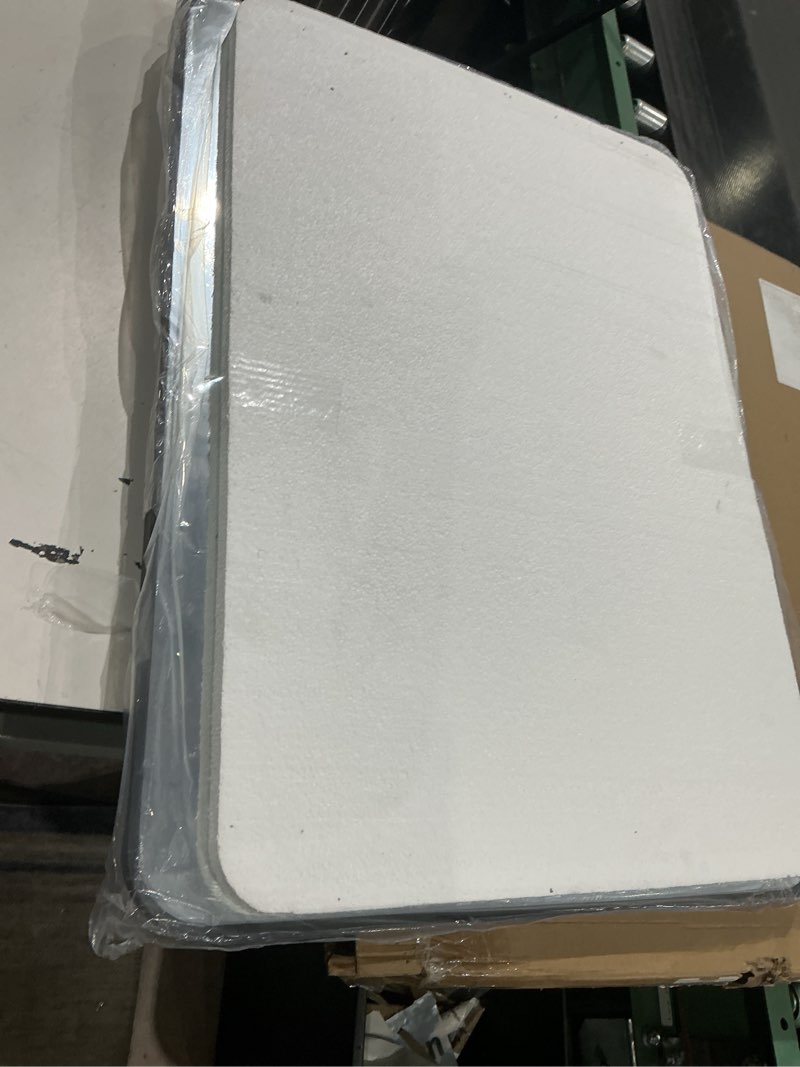 Condition photo showing Good Condition for black framed bathroom mirror for wall, matte black rounded corner rectangle vanity mirror, brushed frame, tempered glass, anti-rust, hangs horizontally or vertically (24" x 32", black) 32"l x 24"w rectangle black