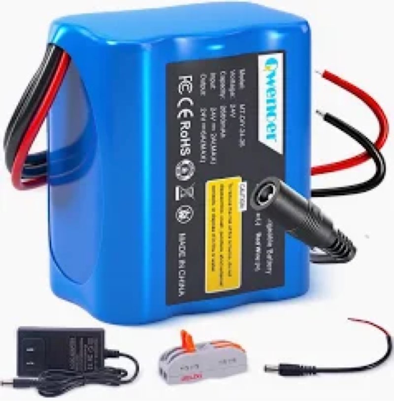 kbt 24v 2.6ah rechargeable lithium replacement battery with charger, charging cable, cable connector