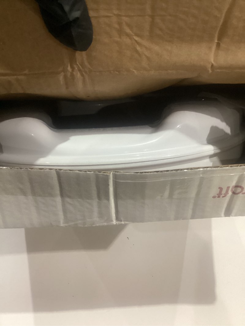 Condition photo showing New/Like New for homecraft savanah raised toilet seat, 2" high elevated toilet seat locks onto standard toilets, portable assistance commode seat with sturdy brackets, medical aid for elderly, disabled, limited mobility