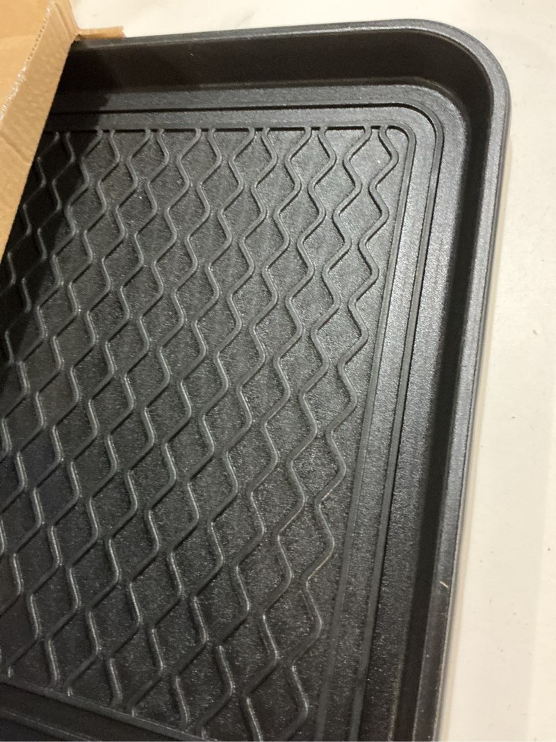 Condition photo showing Good Condition for All-Weather Indoor/Outdoor Boot Tray - Weather-Resistant Hard Plastic Shoe Mat with Raised Edge for Entryways, Decks, and Patios by Stalwart (Black)